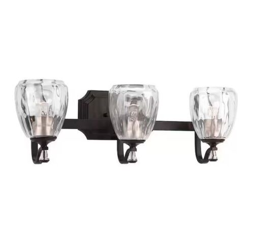 Progress Lighting Anjoux Collection 23 in. 3-Light Antique Bronze Clear Water Glass Luxury New Traditional Bathroom Vanity Light - Lot 357