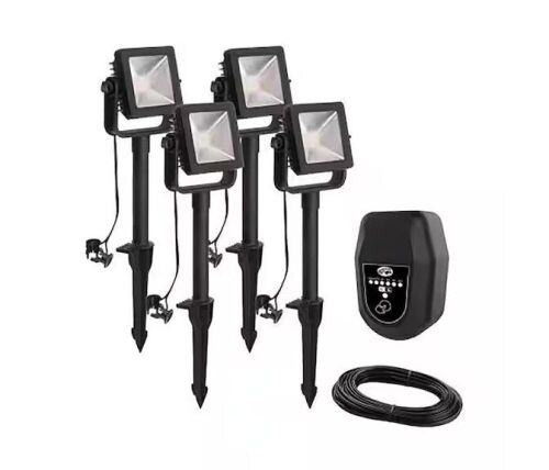 Hampton Bay 350 Lumen Low Voltage Black Plug-In Integrated LED Outdoor Landscape Flood Light, 4-Pack - Lot 387