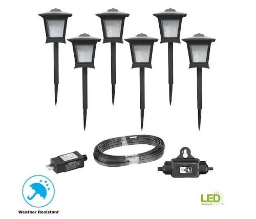 Hampton Bay Miramar 28 Lumen Low Voltage Black Integrated LED Outdoor Landscape Path Light Kit, 6-Pack - Lot 389