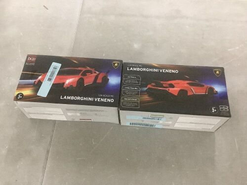 Lot of (2) 1/24 Kids RC Lamborghini Veneno Racing Car Toy w/ Lights, Shock Suspension - Lot 397