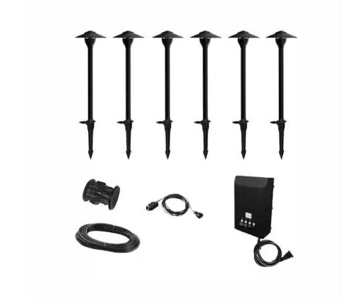 Hampton Bay 552 Lumen Low Voltage Integrated LED Black Outdoor Landscape Path Light Kit, 6-Pack - Lot 479