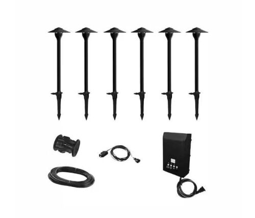 Hampton Bay 552 Lumen Low Voltage Integrated LED Black Outdoor Landscape Path Light Kit, 6-Pack - Lot 481