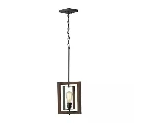 Lot of (2) Home Decorators Collection Palermo Grove 10 in. 1-Light Gilded Iron Farmhouse Kitchen Island Mini-Pendant with Hand Painted Walnut Accents - Lot 572