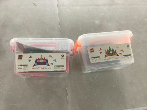 Lot of (2) 32-Piece Kids Mini Magnetic Tiles Educational STEM Toy Set w/ Carrying Case - Lot 894