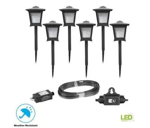 Hampton Bay Miramar 28 Lumen Low Voltage Black Integrated LED Outdoor Landscape Path Light Kit, 6-Pack - Lot 636