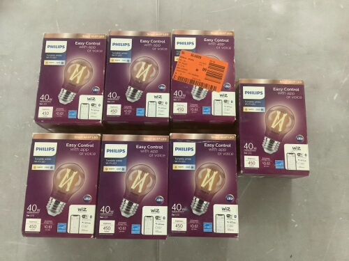 Lot of (7) Philips 40-Watt Equivalent A15 Smart Wi-Fi Vintage Edison LED Light Bulb Tunable White 2700 (K) WiZ with Bluetooth - Lot 646
