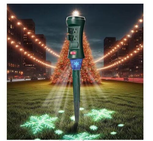 Defiant Smart Outdoor 4 ft. 6-Outlet Power Stake Timer with Holiday Lights Projector Powered by Hubspace - Lot 731
