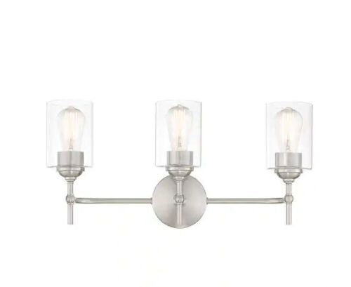 Home Decorators Collection Ayelen 22 in. 3-Light Brushed Nickel Modern Bathroom Vanity Light - Lot 260