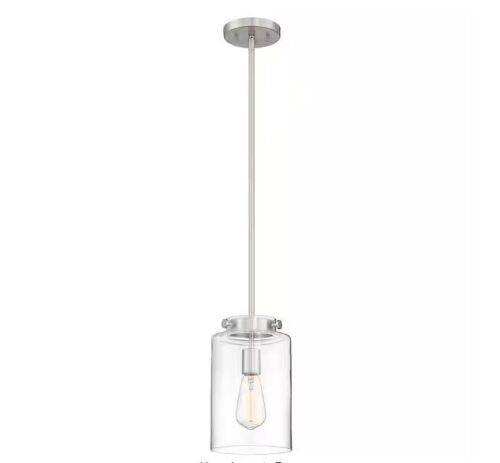 Hampton Bay Mullins 6.75 in. 1-Light Brushed Nickel Mini Pendant with Clear Glass Shade - Lot 261
