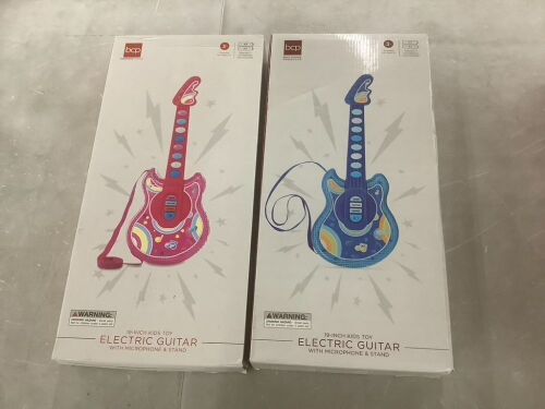 Lot of (2) Kids Pretend Play Guitar Musical Instrument Toy w/ Microphone, Stand - 19in - Lot 868