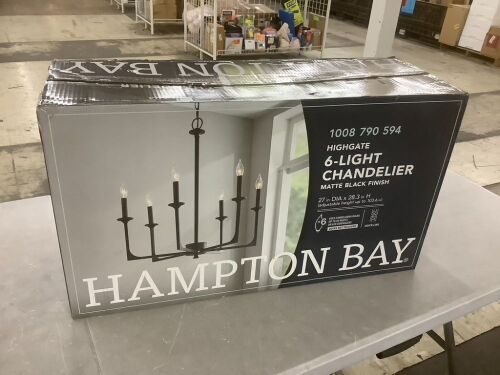 Hampton Bay Highgate 6-Light Matte Black Chandelier without Glass Shade - Lot 263