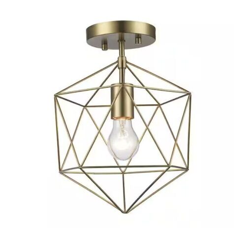 Hampton Bay Winfield 9.5 in. 1-Light Gold Semi-Flush Mount Ceiling Light Fixture with Geometric Cage - Lot 267