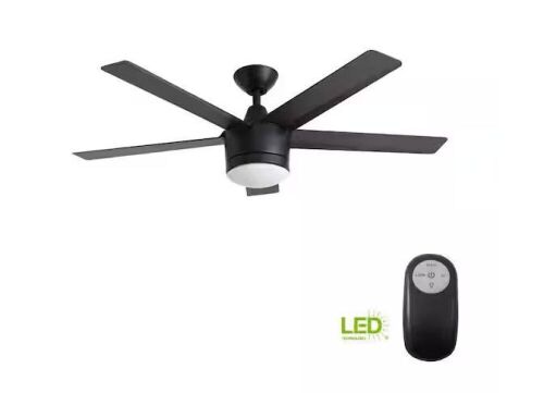 Home Decorators Collection Merwry 52 in. Integrated LED Indoor Matte Black Ceiling Fan with Light Kit and Remote Control - Lot 269