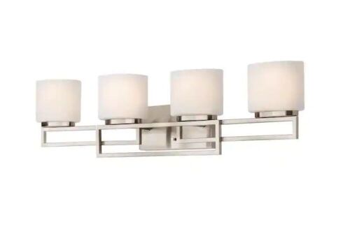 Home Decorators Collection Tustna 4-Light Brushed Nickel Bathroom Vanity Light with Opal Glass Shades - Lot 454