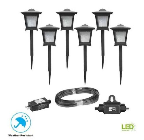 Hampton Bay Miramar 28 Lumen Low Voltage Black Integrated LED Outdoor Landscape Path Light Kit, 6-Pack - Lot 457