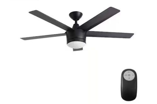 Home Decorators Collection Merwry 52 in. Integrated LED Indoor Matte Black Ceiling Fan with Light Kit and Remote Control - Lot 207