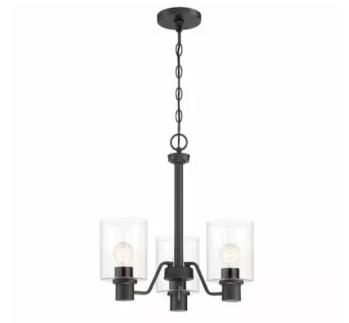 Hampton Bay Castleford 3-Light Satin Bronze Chandelier with Clear Glass Shades - Lot 208