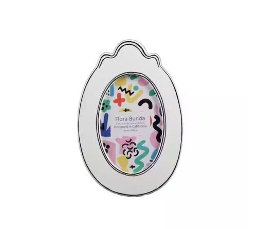Lot of (2) Flora Bunda 4 x 6 Oval with SideLine Ceramic Frame & (1) Flora Bunda 4 x 4 Comic Ceramic Frame in White with Black Trim - Lot 308
