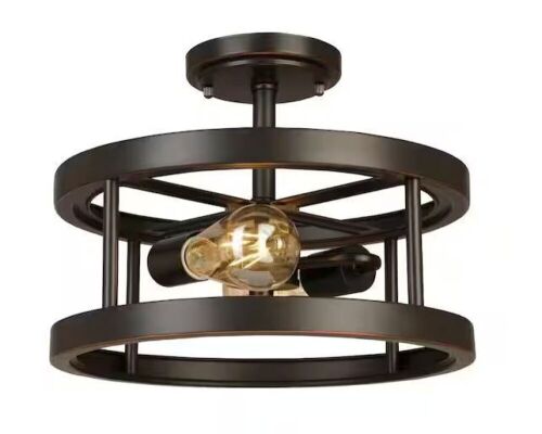 Hampton Bay Moreland 13 in. 2-Light Oil-Rubbed Bronze Semi-Flush Mount - Lot 468
