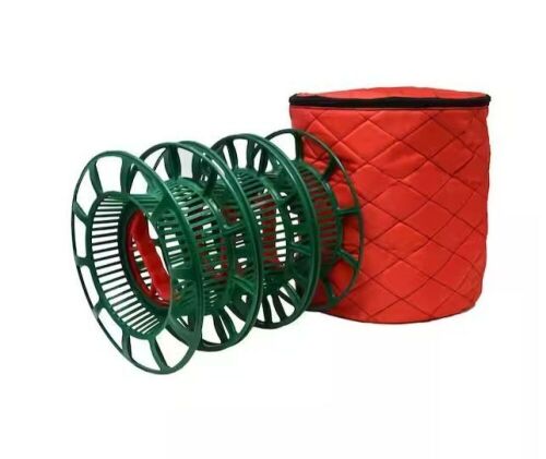 Lot of (5) Simple Living Solutions Large Christmas Light Reels with Red Quilted Polyester Storage Bag - Lot 556