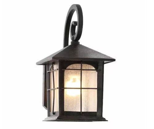 Home Decorators Collection Brimfield 12.75 in. Aged Iron 1-Light Line Voltage Outdoor Wall Light Lantern Sconce  - Lot 563
