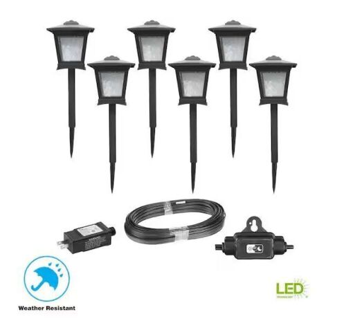 Hampton Bay Miramar 28 Lumen Low Voltage Black Integrated LED Outdoor Landscape Path Light Kit, 6-Pack - Lot 767