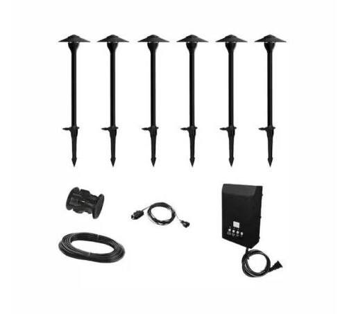Hampton Bay 552 Lumen Low Voltage Integrated LED Black Outdoor Landscape Path Light Kit, 6-Pack - Lot 603