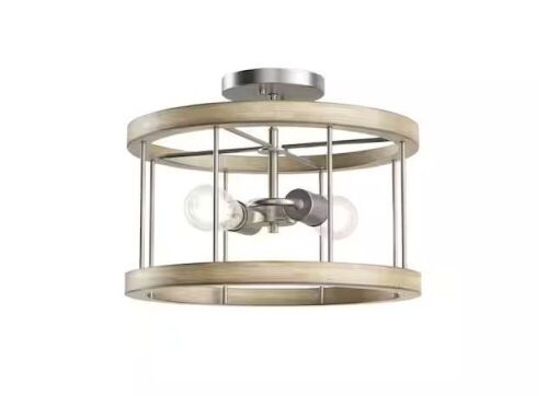 KICHLER Barrett 14 in. 2-Light Distressed Antique Gray with Brushed Nickel Rustic Convertible Flush Mount Ceiling Light - Lot 653