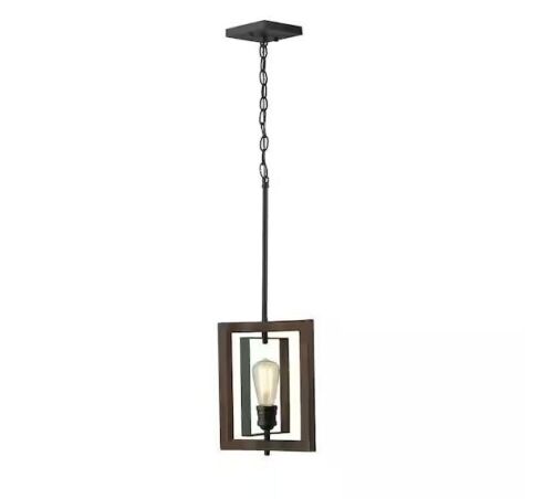 Home Decorators Collection Palermo Grove 10 in. 1-Light Gilded Iron Farmhouse Mini-Pendant with Hand Painted Walnut Accents - Lot 654