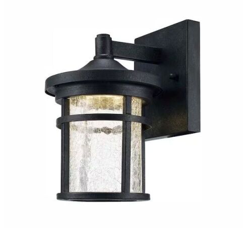 Home Decorators Collection Westbury 8.5 in. Aged Iron Small LED Outdoor Wall Light Fixture Sconce with Clear Crackled Glass - Lot 655