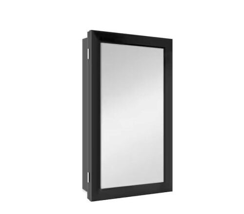 Glacier Bay 15-1/4 in. W x 26 in. H Rectangular Framed Recessed or Surface-Mount Bathroom Medicine Cabinet with Mirror, Black - Lot 101