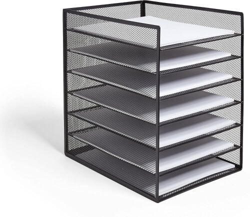  TRU RED 6 Compartment Wire Mesh File Organizer, Matte Black  - Lot 312