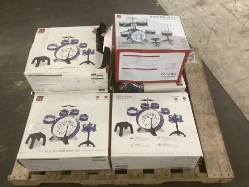 Lot of (6) 18-Piece Kids Beginner Drum Kit, Musical Instrument Toy Set w/ LED Lights - Uninspected - Lot 417
