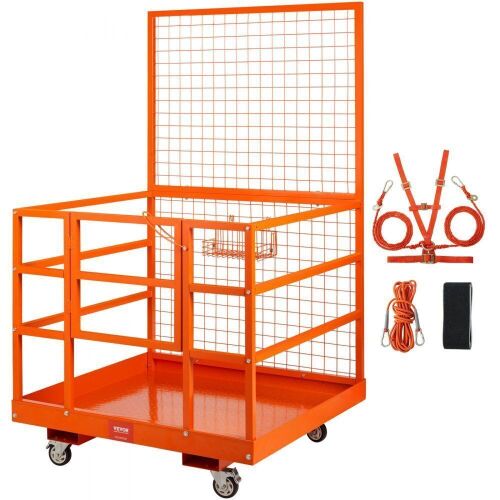 VEVOR Forklift Safety Cage Work Platform 43X45in 1400lbs w/ Wheels for Aerial - Dented Corner - Lot 23
