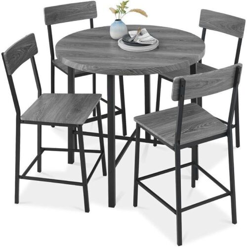 5-Piece Modern Round Counter Height Dining Set w/ 4 Chairs - 35.5in - Lot 25