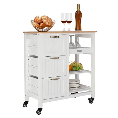 3 Tier Drawers Rolling Kitchen Island Cart  - Lot 73