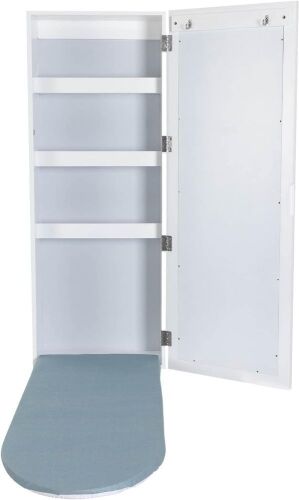 Foldable Wall Mounted Ironing Board with Storage Cabinet, Mirror  - Lot 79