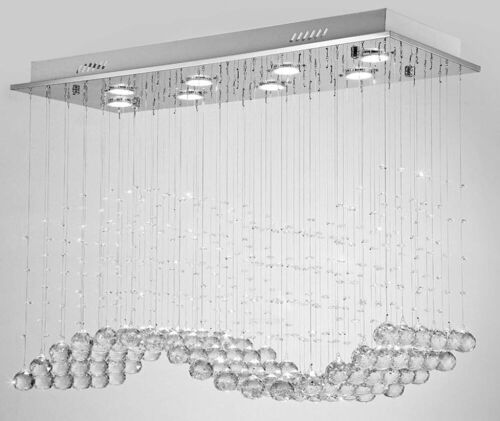 8 Light Modern Rectangular Raindrop Crystal Chandelier Ceiling Lighting Fixture  - Lot 84