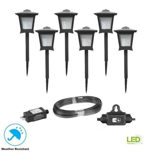 Hampton Bay Miramar 28 Lumen Low Voltage Black Integrated LED Outdoor Landscape Path Light Kit, 6-Pack - Lot 281