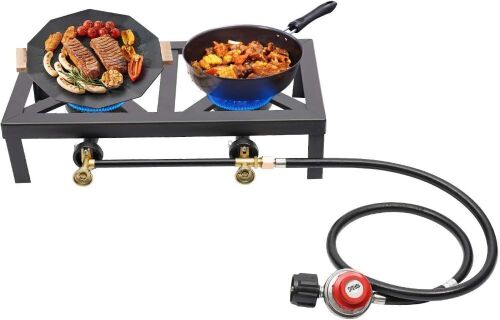 Double Burner Gas Camping Stove with Regulator Hose - Lot 293