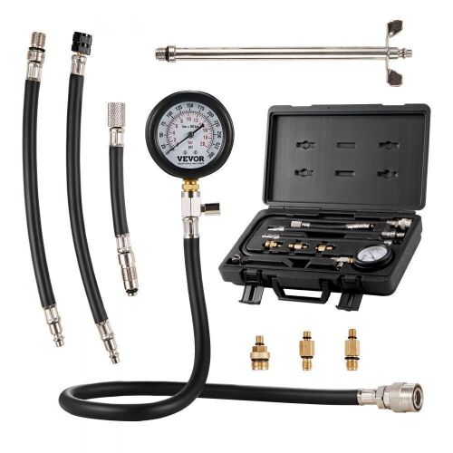 VEVOR Compression Tester Adapter Kit, Accurate Dual Scale Pressure Gauge 0-300 psi, with Long Reach Hoses and Case  - Lot 588