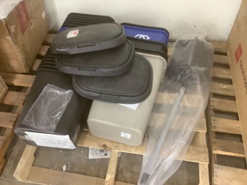 Lot of (27) Trash Cans, (3) Pop Up Lids, & (1) Dust Pan with Handle  - Lot 592