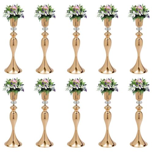 Gold Wedding Flower Stand Trumpet Vases,10pc - Lot 599