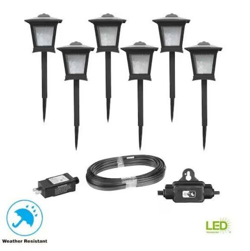 Hampton Bay Miramar 28 Lumen Low Voltage Black Integrated LED Outdoor Landscape Path Light Kit, 6-Pack - Lot 793