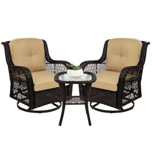 3-Piece Patio Wicker Bistro Furniture Set w/ 2 Swivel Rocking Chairs, Table - Lot 15