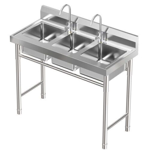 Stainless Steel Utility Sink, 3-Compartment - Feet Dented - Lot 63