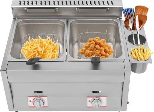 Stainless Steel Double Deep Fryer, 2x6.34 qt Tank  - Lot 388