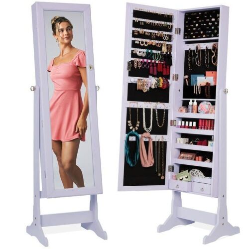 Full Length Freestanding Jewelry Mirror Armoire w/ Velvet Interior - Lot 303