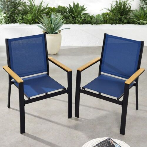 Set of 2 Stackable Textilene Chairs w/ Armrests, Dining Accent Furniture - Lot 309