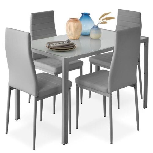 5-Piece Dining Table Set w/ Glass Top, Leather Chairs - Lot 49